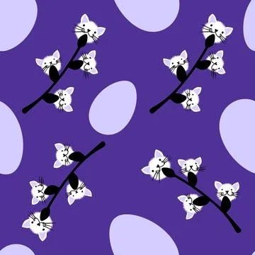 Easter seamless eggs and cat flowers pattern for wallpaper and fabrics イラスト素材