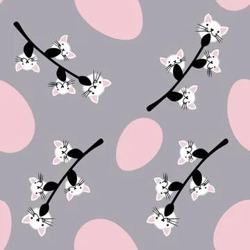 Easter seamless eggs and cat flowers pattern for wallpaper and fabrics イラスト素材