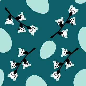 Easter seamless eggs and cat flowers pattern for wallpaper and fabrics Illustrazione stock