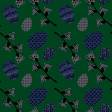 Easter seamless eggs and cat flowers pattern for wallpaper and fabrics Stock Illustration