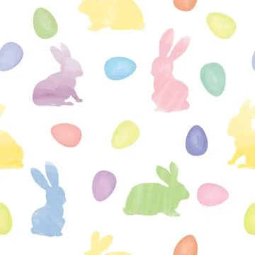 Easter seamless gentle vector pattern with bunnies and easter eggs Stock Illustration