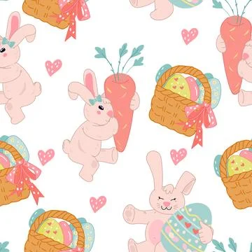 Easter seamless pattern background with adorable bunny vector illustration. 스톡 일러스트