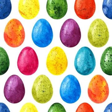 Easter seamless pattern background with colorful watercolor eggs Illustrazione stock