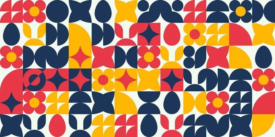 Easter seamless pattern in Bauhaus geometric style with abstract eggs and b.. Stock Illustration