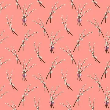 Easter seamless pattern with branches of pussy-willow for wrapping paper, wal Illustrazione stock