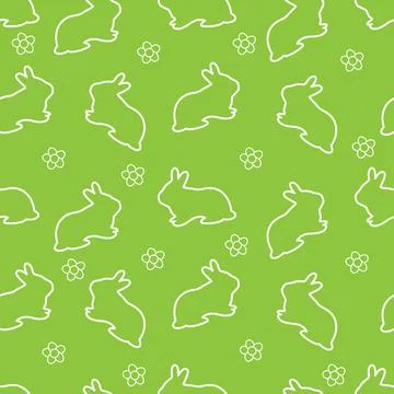 Easter seamless pattern with bunnies, flowers. Vector illustration.	 Stock Illustration