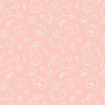 Easter seamless pattern with bunnies, flowers, easter eggs, beautiful background Stock Illustration
