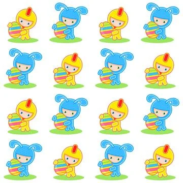 Easter seamless pattern bunny and chicken with egg Stock Illustration