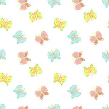 Easter seamless pattern of butterflies on a transparent background. Vector ha Stock Illustration