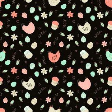 Easter seamless pattern with chicken and eggs Stock Illustration
