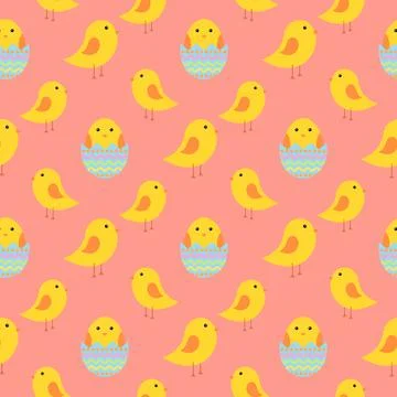 Easter seamless pattern with chickens for wrapping paper, wallpaper, web pa.. Stock Illustration