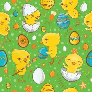 Easter seamless pattern with chicks Stock Illustration