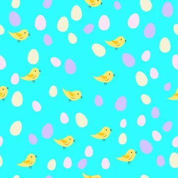 Easter seamless pattern with colorful eggs and birds. Spring holidays vector  Illustrazione stock