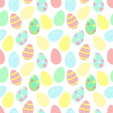 Easter seamless pattern of colorful eggs with decorations on a transparent ba Stock Illustration