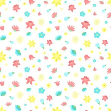 Easter seamless pattern of colorful flowers on a transparent background. Vect Illustrazione stock