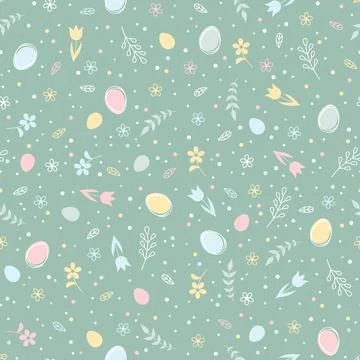 Easter seamless pattern with colorful flowers, Easter eggs and branches Illustrazione stock