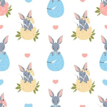 Easter Seamless pattern. Cute Australian animal bilby with eggs on white ba.. Stock Illustration