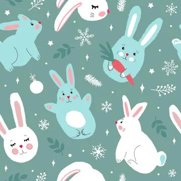 Easter seamless pattern with cute bunnies, flowers and eggs. Modern simple fl Stock Illustration