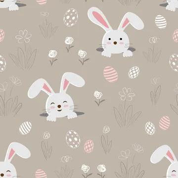 Easter seamless pattern with cute bunnies,Easter eggs and flowers Stock Illustration