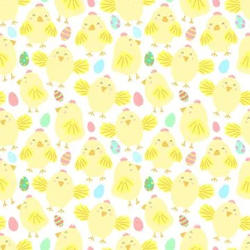 Easter seamless pattern with cute chicks and eggs on a transparent background Stock Illustration