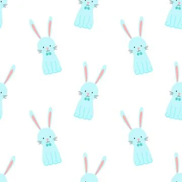 Easter seamless pattern with cute rabbits on a transparent background. Vector Illustrazione stock