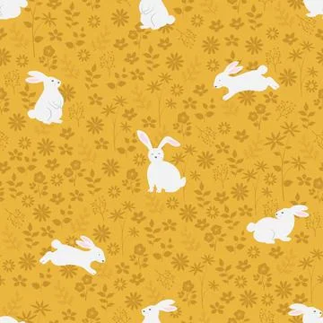 Easter seamless pattern with cute white bunny on spring garden Stock Illustration
