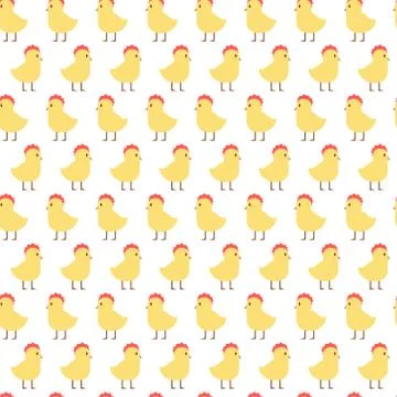 Easter Seamless Pattern With Cute Yellow Chicken On White Background Illustrazione stock