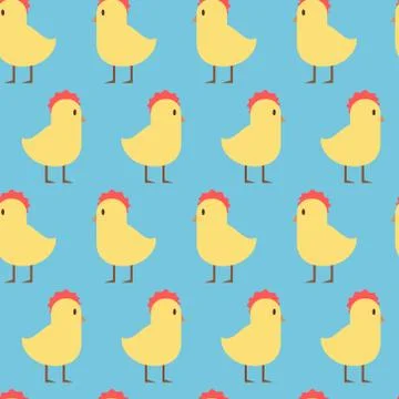 Easter Seamless Pattern With Cute Yellow Chicken On Blue Background Stock Illustration
