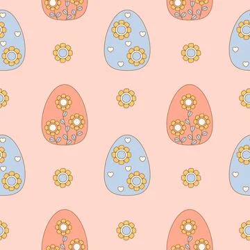 Easter Seamless pattern with decorative paschal egg with flowers on pink ba.. Stock Illustration