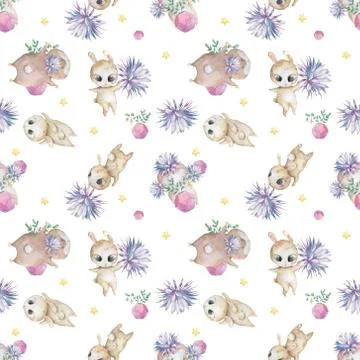 Easter seamless pattern design with bunnies Cute watercolor colorful illustra Stock Illustration
