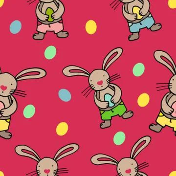 Easter seamless pattern design with bunnies on pink background 스톡 일러스트