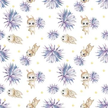 Easter seamless pattern design with bunnies Cute watercolor colorful illustra Stock Photos
