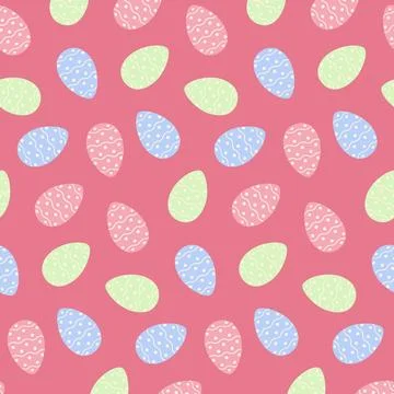 Easter seamless pattern with different colorful Easter eggs in trendy hues 스톡 일러스트