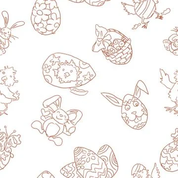 Easter seamless pattern doodles bunnies ornament Stock Illustration