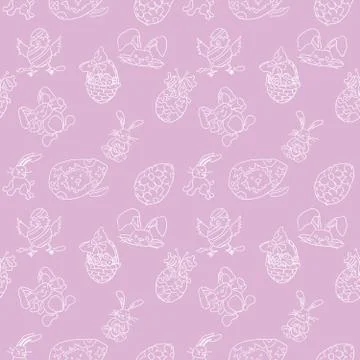 Easter seamless pattern doodles bunnies ornament Stock Illustration