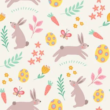 Easter seamless pattern with Easter bunny and eggs. Stock Illustration