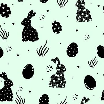 Easter seamless pattern with Easter eggs and rabbit. Stock Illustration