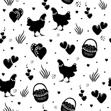 Easter seamless pattern with Easter eggs, hearts, hen and rabbit Illustrazione stock