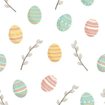 Easter seamless pattern with Easter eggs and willow branches 스톡 일러스트