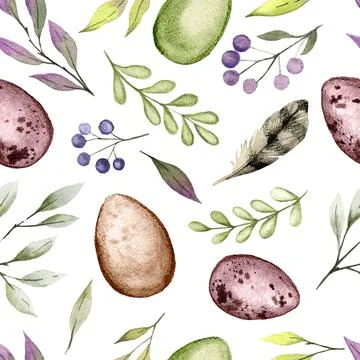 Easter seamless pattern with easter elements in natural colors 스톡 일러스트