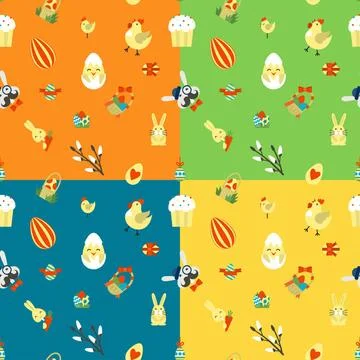 Easter Seamless Pattern Easter Seamless Pattern. Four Background in Differ... Stock Photos