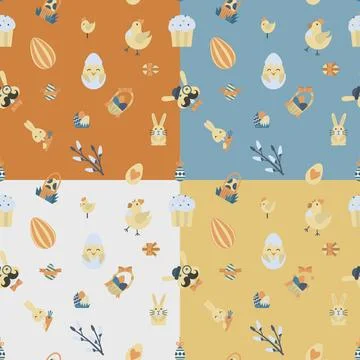 Easter Seamless Pattern Easter Seamless Pattern. Four Background in Differ... Stock Photos