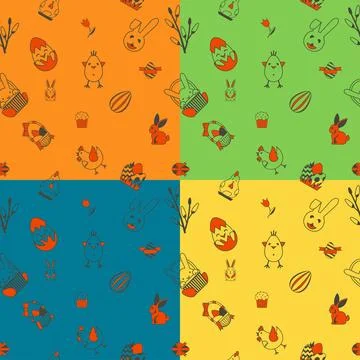 Easter Seamless Pattern Easter Seamless Pattern. Four Background in Differ... Stock Photos