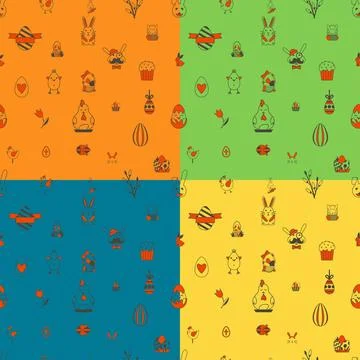 Easter Seamless Pattern Easter Seamless Pattern. Four Background in Differ... 스톡 사진