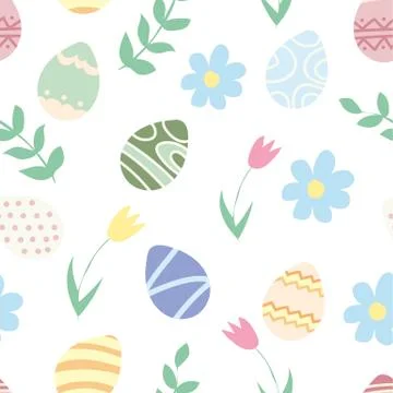 Easter seamless pattern eggs and flowers. wallpaper, gift paper, greeting car Stock Illustration