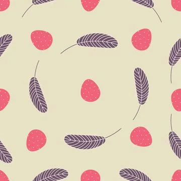 Easter seamless pattern with eggs and feathers Stock Illustration