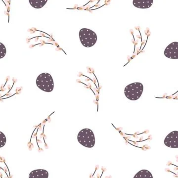 Easter seamless pattern with eggs and willow twigs Illustrazione stock