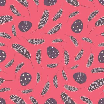 Easter seamless pattern with eggs and feathers Stock Illustration