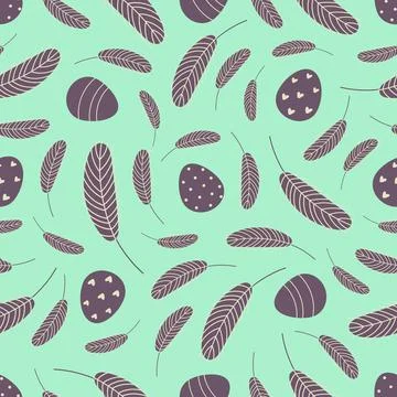 Easter seamless pattern with eggs and feathers. Illustrazione stock