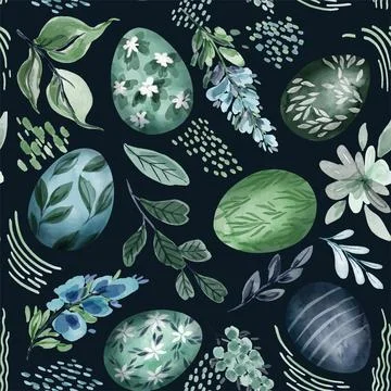 Easter seamless pattern with eggs and floral elements Illustrazione stock